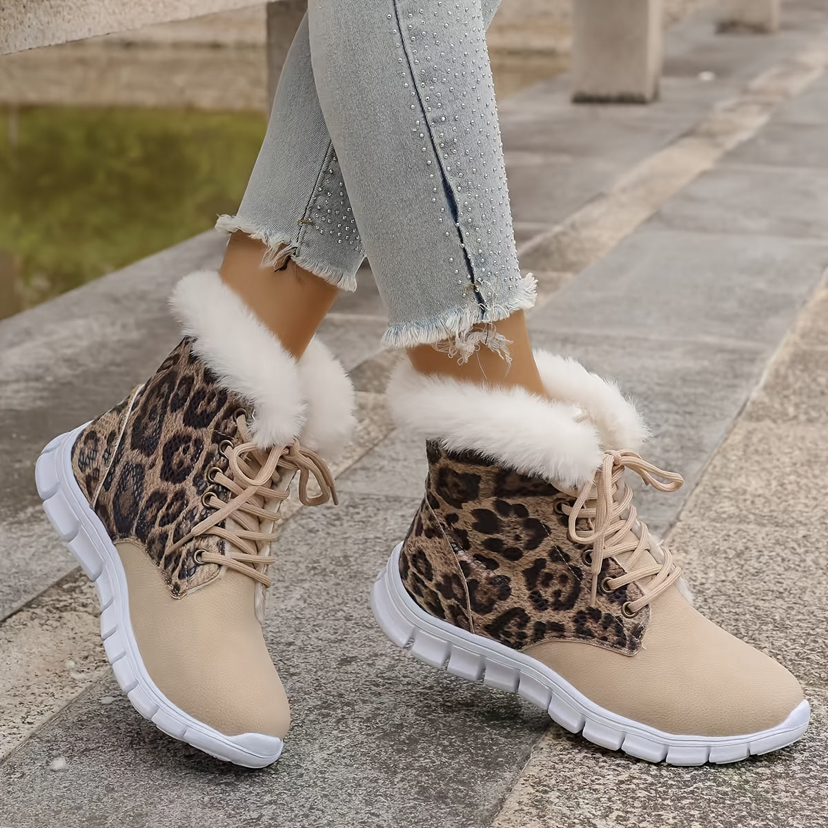 Women'S Winter Snow Boots with Plush Fleece Lining - Thick Insulated Round Toe EVA Sole, Animal Print (Leopard/Zebra/Deer) - Cozy Fleece Lining & faux fur Trim - Slip-On Closure