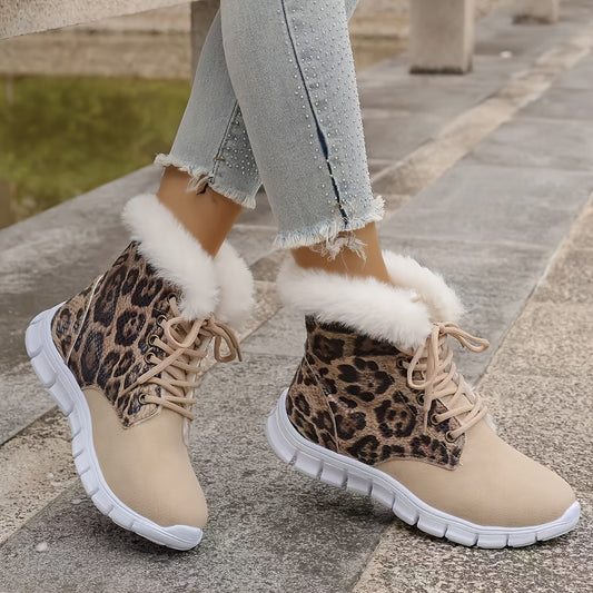 Women'S Winter Snow Boots with Plush Fleece Lining - Thick Insulated Round Toe EVA Sole, Animal Print (Leopard/Zebra/Deer) - Cozy Fleece Lining & faux fur Trim - Slip-On Closure