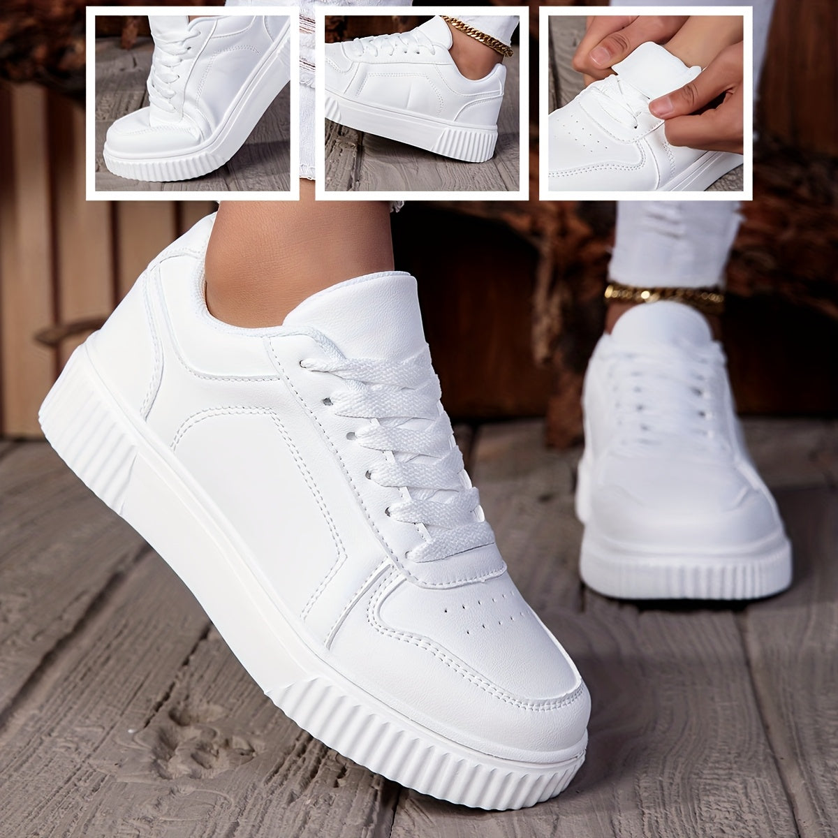 Women’s Casual Dual-Tone Low-Top Sneakers with Lace-Up Closure
