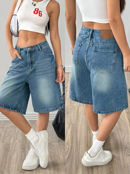 Women’s Casual Wide-Leg Denim Bermuda Shorts for Spring/Summer