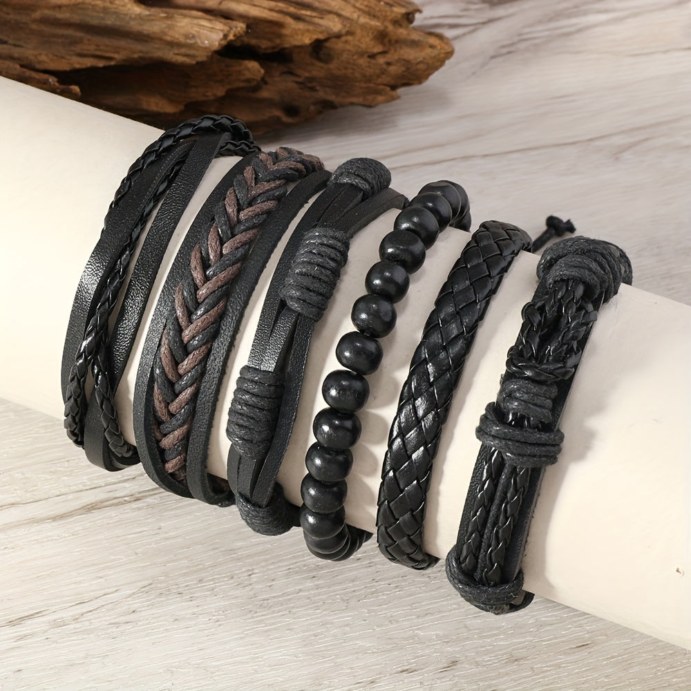 6pcs Vintage Bracelet Weaving Set for Men'S Wristbands