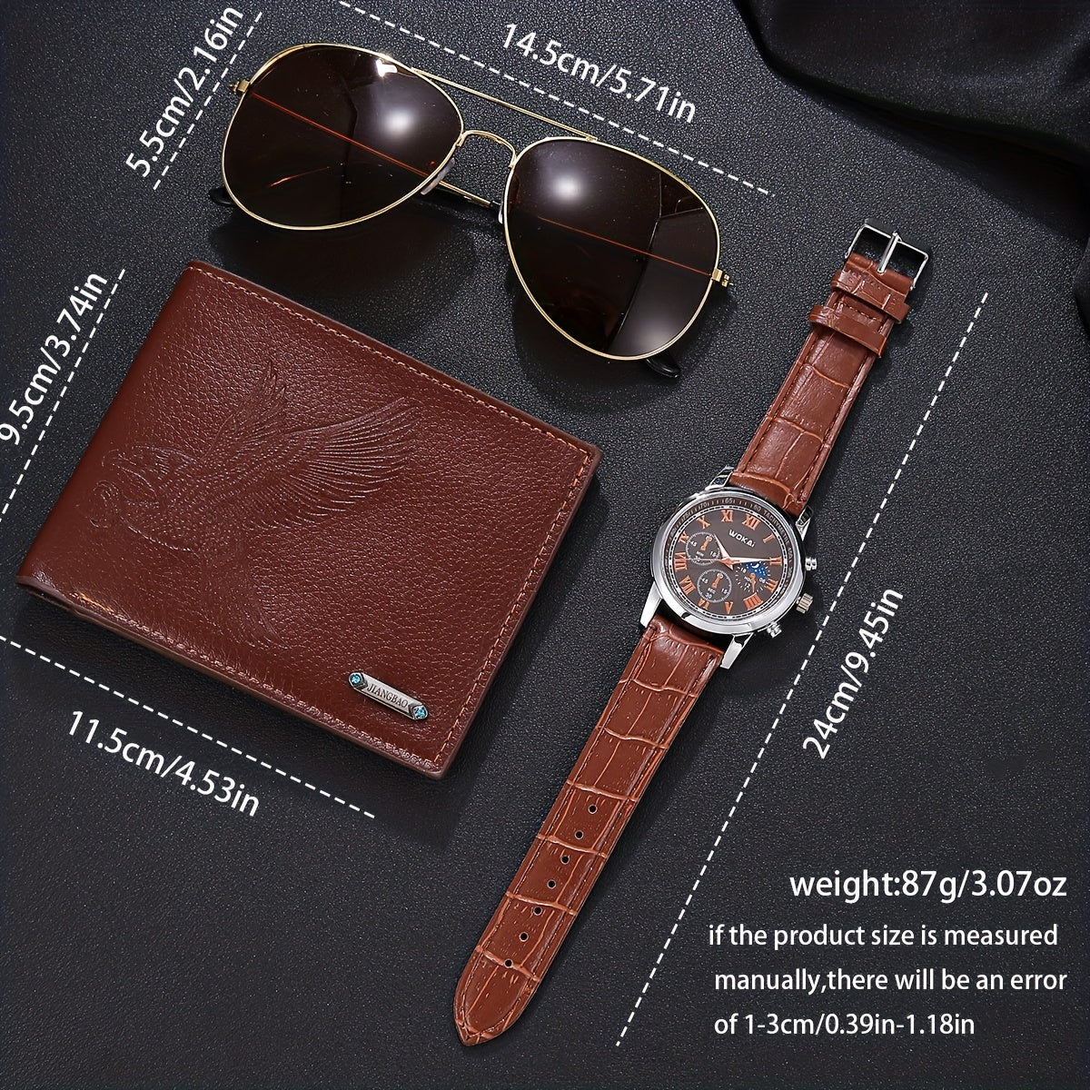 A Set of 3 Stylish And Cool Men'S Watches, Glasses, And Wallet, Perfect for Wearing During Holidays And Special Occasions Like Thanksgiving, Father'S Day, Birthday Parties, And Other Commemorative Celebrations