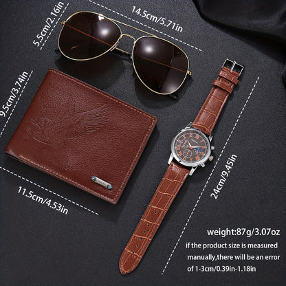 A Set of 3 Stylish And Cool Men'S Watches, Glasses, And Wallet, Perfect for Wearing During Holidays And Special Occasions Like Thanksgiving, Father'S Day, Birthday Parties, And Other Commemorative Celebrations