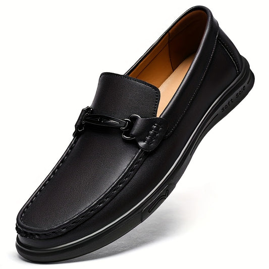 Men's Casual Genuine Leather Loafers with Adjustable Buckle, All-Seaso - ayq