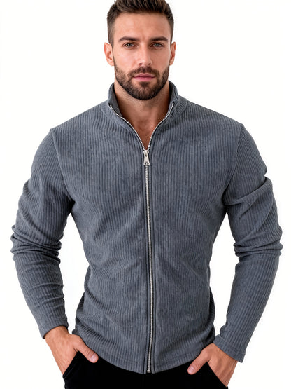 Men's Casual Jacquard Softshell Jacket with Zipper, Sporty