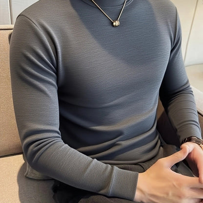 Men's Spring/Autumn Semi-High Neck Simple Outdoor Versatile Long Sleeve T-Shirt