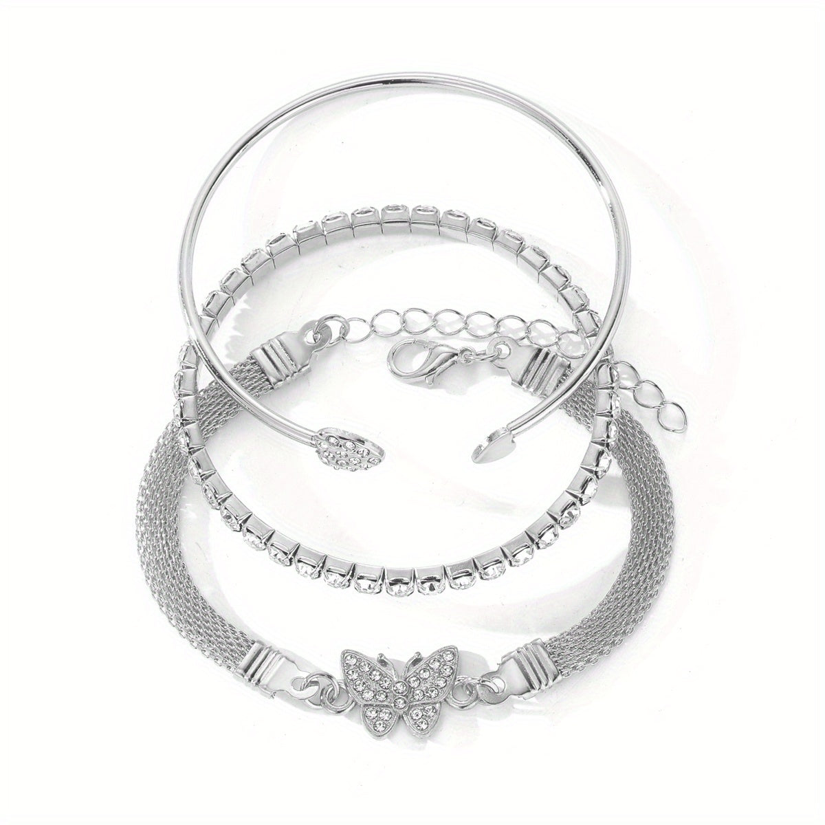 Vintage Elegant Rhinestone Butterfly Tennis Bracelet Set for Women