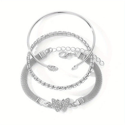Vintage Elegant Rhinestone Butterfly Tennis Bracelet Set for Women