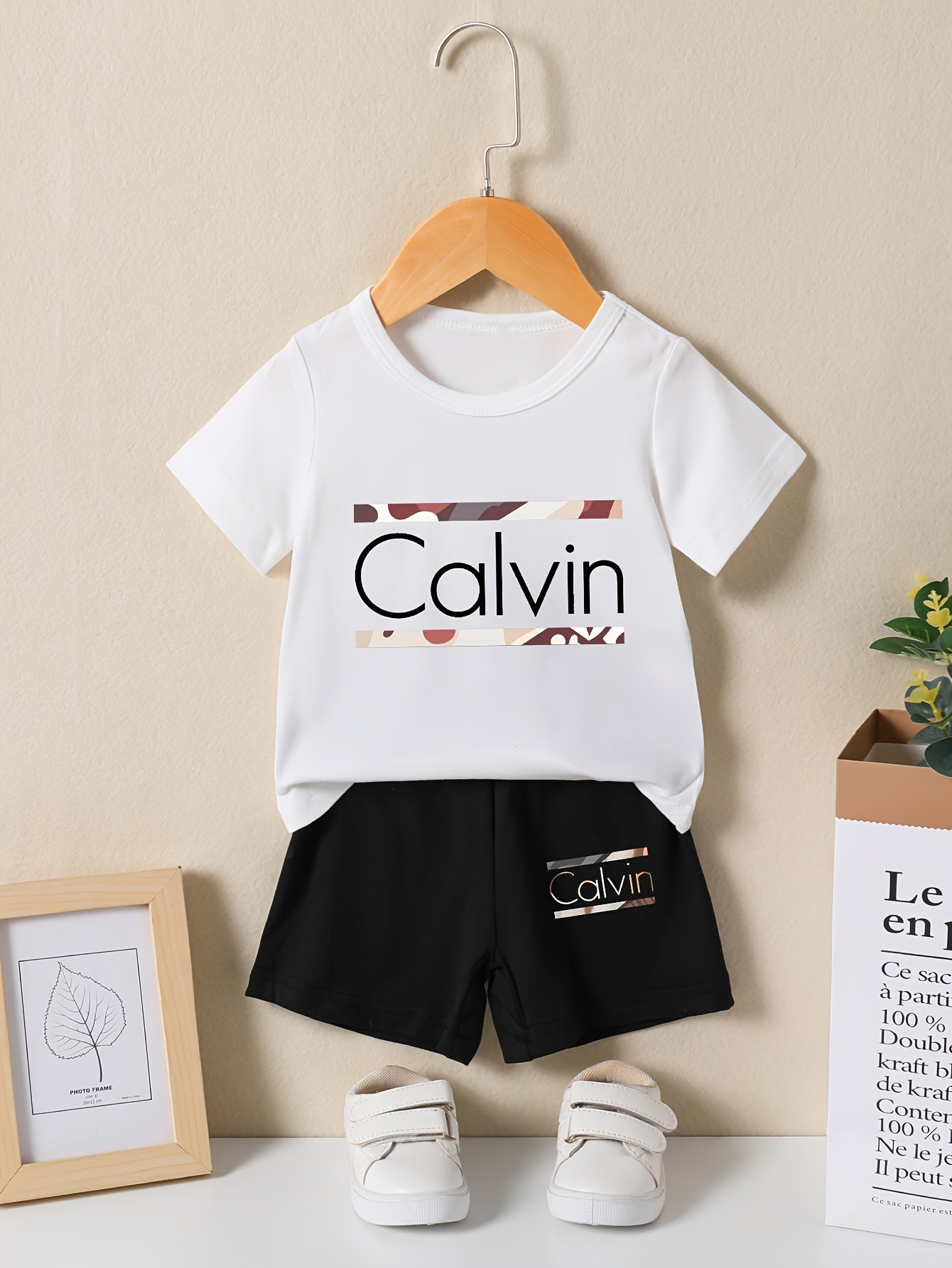 Newborn Baby Boy Calvin Alphabet Short Sleeve Shirt & Shorts Set