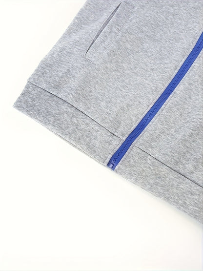 Men's Autumn and Winter Zipper Sweater Contrast Color Shoulder Sleeve Hoodie