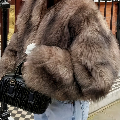 Women's Elegant Fur Coat - Winter Warm Full-Length Outerwear with Plush Lining, Hand Washable Luxury Fur Jacket for Casual & Formal Events, Solid Color Coat for Fall/Winter (No-Stretch Fabric, Faux Fur, Beige/Brown/Black/Whit