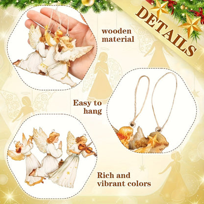 12pcs/24pcs Victorian Style Angel Ornaments - Serene White Angels with Golden Bells and Ribbons, Perfect for Home, Window, Fireplace, and Party Decorations, Festive Spring and Country Style, Ideal Celebration and Party Gift,