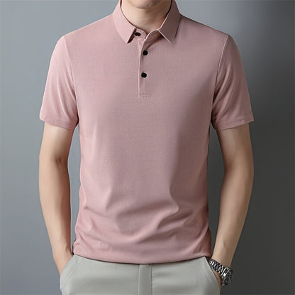 Men's Solid Short Sleeve And Lapel Collar Henley Shirt, Casual And Comfy Sports Tops For Summer Golf Wear And Outdoors Activities
