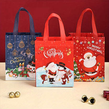 6/12pcs Christmas Gift Bags with Handles, Medium Reusable Non-Woven Tote Bags for Wrapping Gifts or Party Favors, New Year Shopping Bag, 25×20×10cm