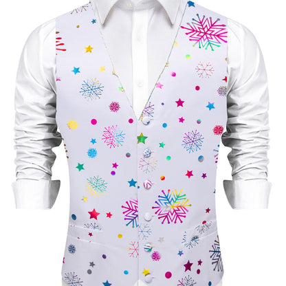 DOCAPEITON Men'S Christmas Vest - Formal & Casual Holiday Party Outfit with Button Front Closure, Non-Stretch Fabric - Green & Golden Snowflake, Tree, Firework Designs - Perfect for Xmas, New Year's, Weddings - Adult Men'S Fe