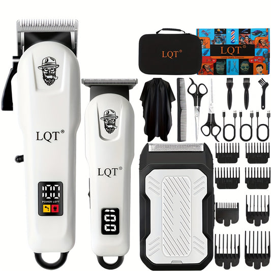 LQT 2/3PCS Electric Hairdressing Set/Men's Professional beauty and hairdressing Set/Holiday Gift Box/Suitable for families and barber shops/Digital display/LCD display screen/USB charging/ the perfect holiday gift for Father'