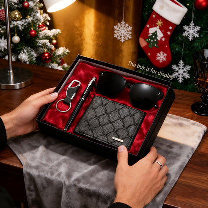 4pcs Men'S Business Style Fashionable Wallet, Signature Pen, Glasses, Keychain - a Romantic Gift for Boyfriend/Family, Suitable for Christmas Gifts, Valentine'S Day, Gifts for Men/Fathers.