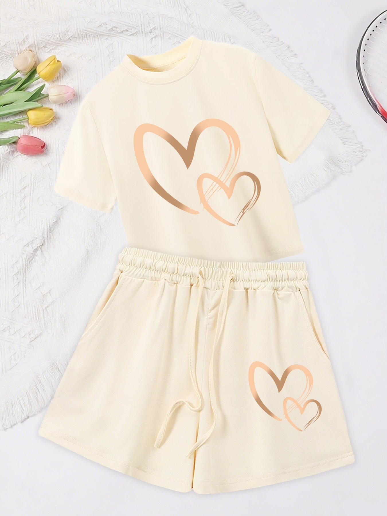 Women's Casual Printed Short Sleeve T-Shirt & Shorts Set