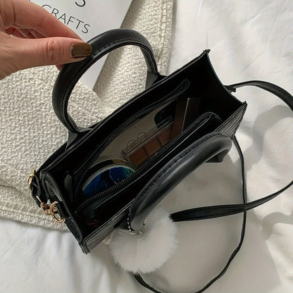 Stylish Blue Square Bag with a Chevron Design And a Bag Charm