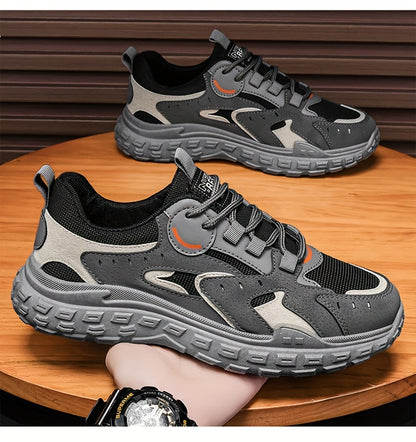 Men's Trendy Chunky Sneakers - Breathable Mesh  PU Upper, Durable PVC Sole, Lace-Up Casual Sneakers in Gray, Black  Orange, All-Season Comfort for Casual Attire