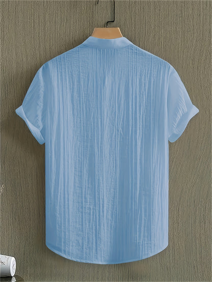 Men's Breathable Solid Color Stand Collar Short-Sleeve Shirt