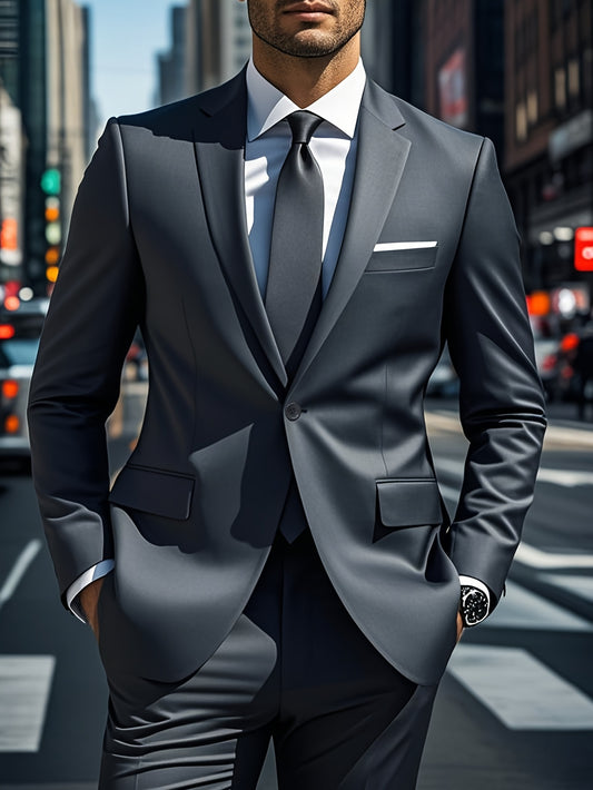 Men's Casual Business Suit 2-Piece Set with Lapel Collar - ayq