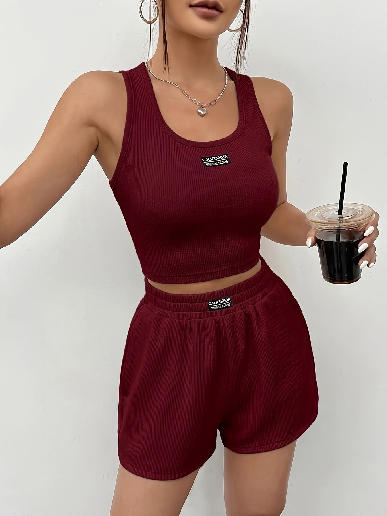 Women’s Fitted Tank Top and Shorts Set for Spring Summer