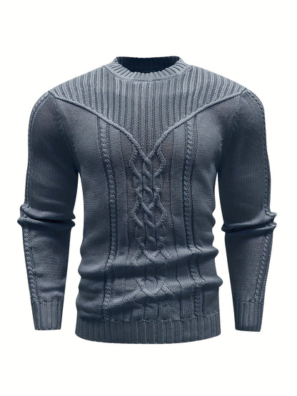 Fashion Knit Round Neck Sweater Pullover - Soft, Breathable, Medium Stretch, Long Sleeve, Casual Top for City Walks, Streets, Outings, Outdoor Activities - Perfect for Autumn and Winter