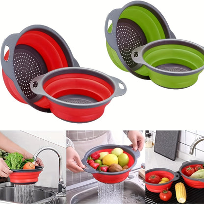 1/2 Set Round Silicone Kitchen Drain Basket Set Collapsible Funnel - 1 Large, 1 Small, Very Suitable for Draining Pasta, Vegetables and Fruits