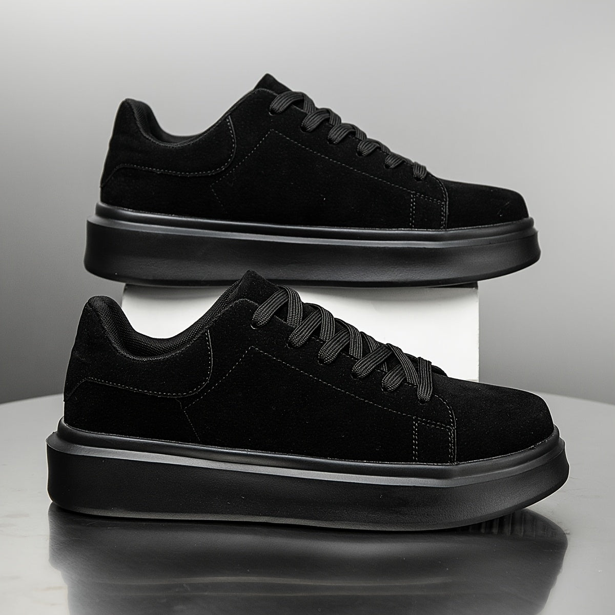 Men's Shoes, Unisex, Plus Size, Discounted Footwear, Versatile Black Skate Shoes, Fiber Fabric, Lightweight Casual Sneakers, Suitable for Outdoor Daily Commuting Activities - ayq