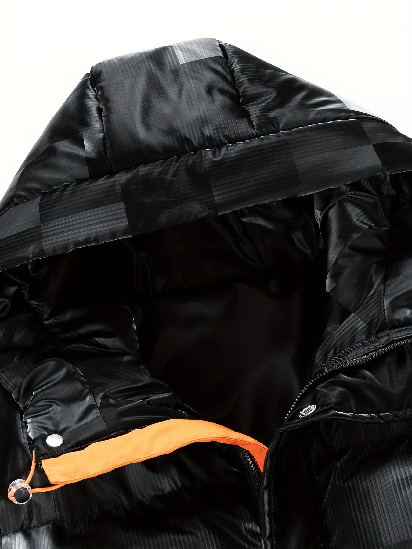 Men's Checkered Graphic Print Padded Outwear With Pockets, Casual Zip Up Long Sleeve Warm Hooded Outwear For Winter Outdoor Activities