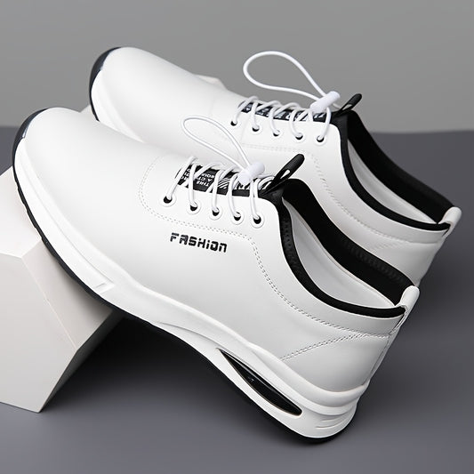 Men's Fashion Sneakers - Lightweight, Breathable Casual Shoes with Soft Rubber Sole, White  Black Design, Comfortable Low-Top Lace-Up Style for Casual Attire