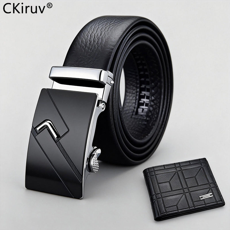 【No Box】2pcs CKIRUV Men's Wallet & Belt Matching Set - Buckle Business Belt & Wallet Combo, no Gift Boxed for, Husband, Boyfriend (Valentine's Day/Father's Day Present), Suitable for Business & Casual Wear