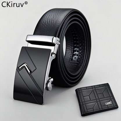【No Box】2pcs CKIRUV Men's Wallet & Belt Matching Set - Buckle Business Belt & Wallet Combo, no Gift Boxed for, Husband, Boyfriend (Valentine's Day/Father's Day Present), Suitable for Business & Casual Wear