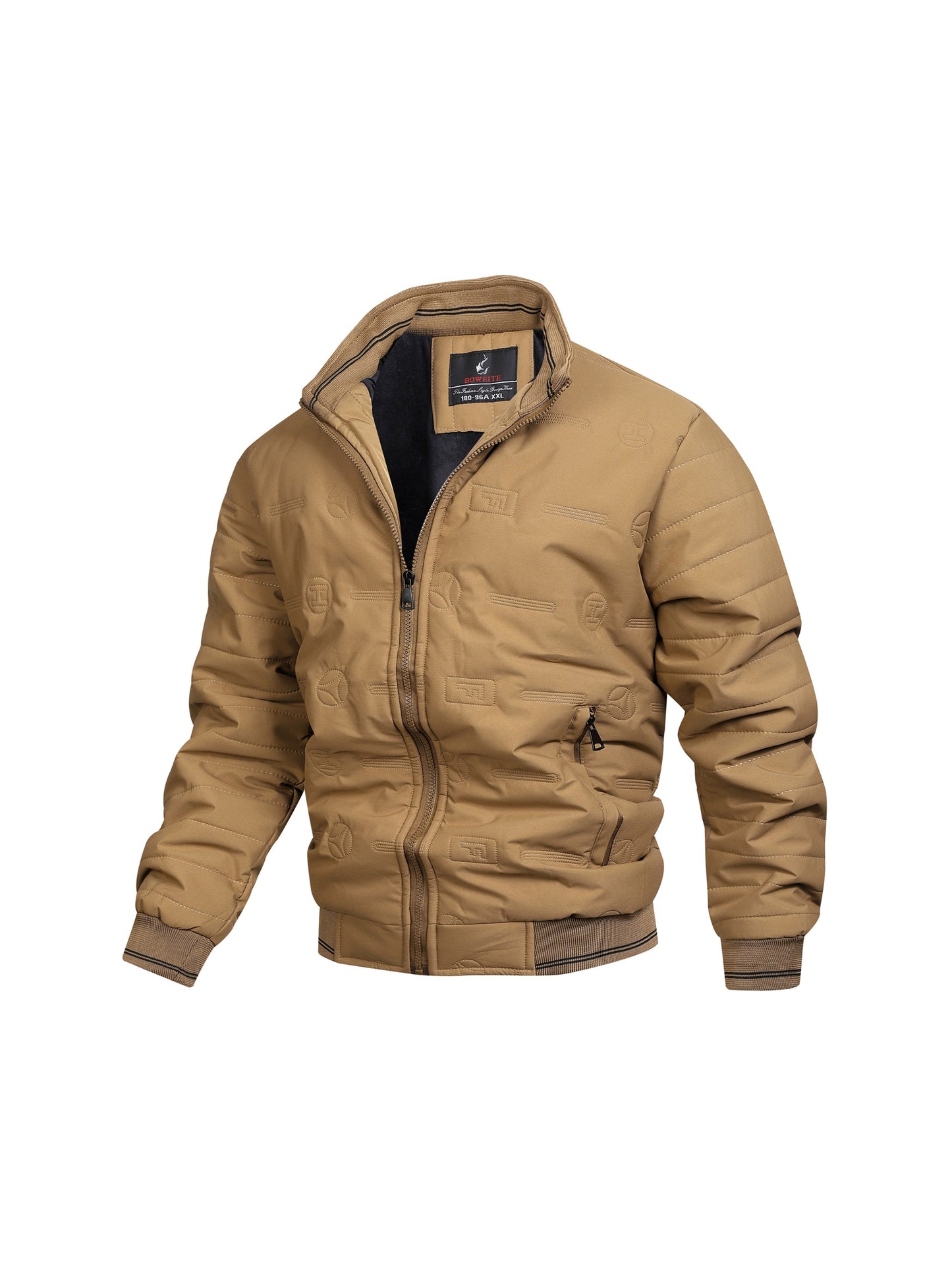 Men's Retro Winter Jacket with Detachable - Stand Collar Coat, Machine Washable Tan/Brown Outer & Black Inner, Golden-Tone Zipper Closure for Cold Weather (No-Stretch Fabric) - Casual & Formal Outerwear, Winter Clothes For Me