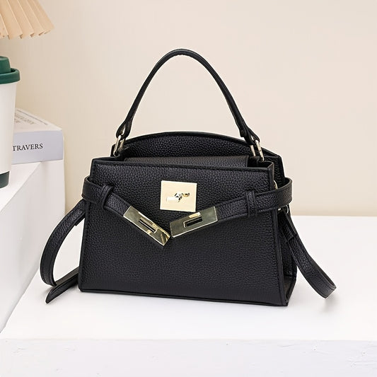 Women’s Solid Color PU Crossbody Bag with Adjustable Strap