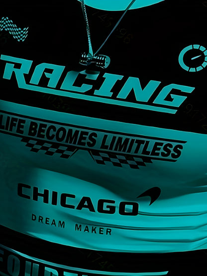 Men'S Racing Graphic T-Shirt - Bold Neon Green  Black Racing Car Design, Lightweight Breathable Fabric for Motorsport Events, Casual Streetwear - Chicago Dream Maker Inspired Casual Attire, Racing Jersey, Event Apparel, Spor