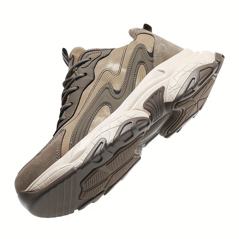 Men's Casual Athletic Sneakers - Lightweight, Breathable Running Shoes with Soft PU Sole for Outdoor Activities, Lace-Up Closure, Striped/Plaid Design, Casual Running Shoes | Sporty Midtop Sneakers | Pu Upper Sneakers - ayq
