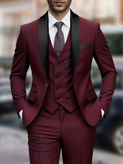 Men's 3-Piece Suit Set with Vest and Jacket for Formal Events