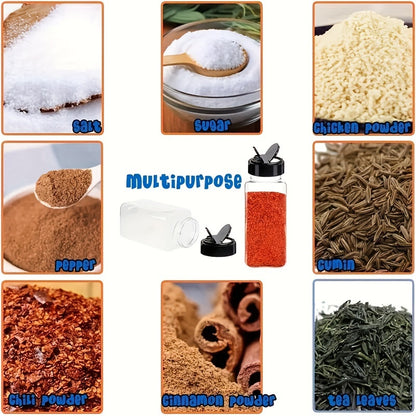 6/12pcs, Storage Containers, 3.5OZ Leakproof Seasoning Containers With Black Screw Lids, Portable Empty Clear Spice Sealing Jars For Spice, Powder, Chili And Salt, Kitchen Organizer And Storage, Kitchen Accessories