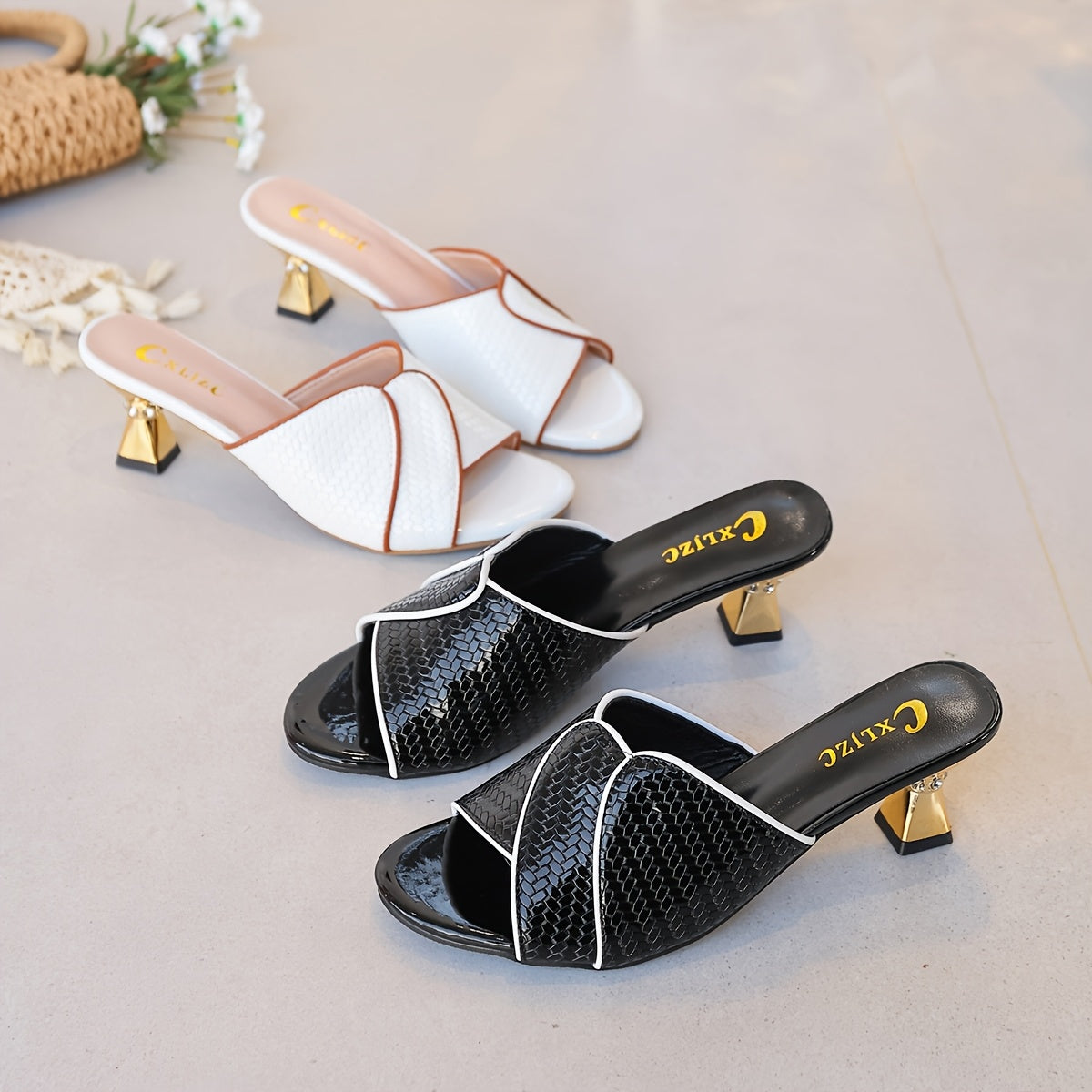 Women's High Heel Slip-On Sandals with Rhinestones for Summer