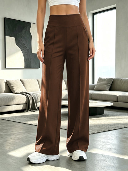 Women's High-Waist Tummy Control Wide-Leg Pants with Pockets