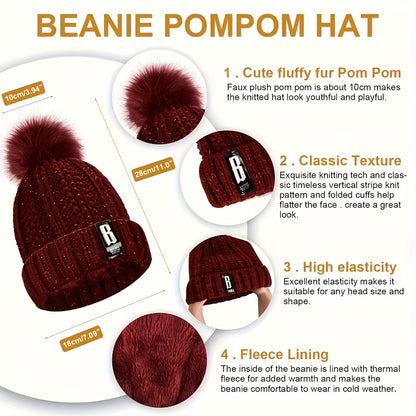 7pcs Winter Thermal Set - Heavy-Duty Cold Weather Outfit with Hat, Gloves, Plush Earmuffs, Thermal Socks - Full Set for Skiing, Snowboarding, Ice Skating, Winter Hiking - Burgundy/Black/White Color Options - Ideal Christmas G