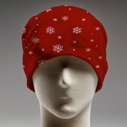 Women's Winter Beanie Hat - Red Snowflake Pattern, Stretchy Snug Fit for Skiing, Ice Skating, Christmas Party - Lightweight Cold Weather Cap for Women (Easy Care) - Holiday Gift Idea