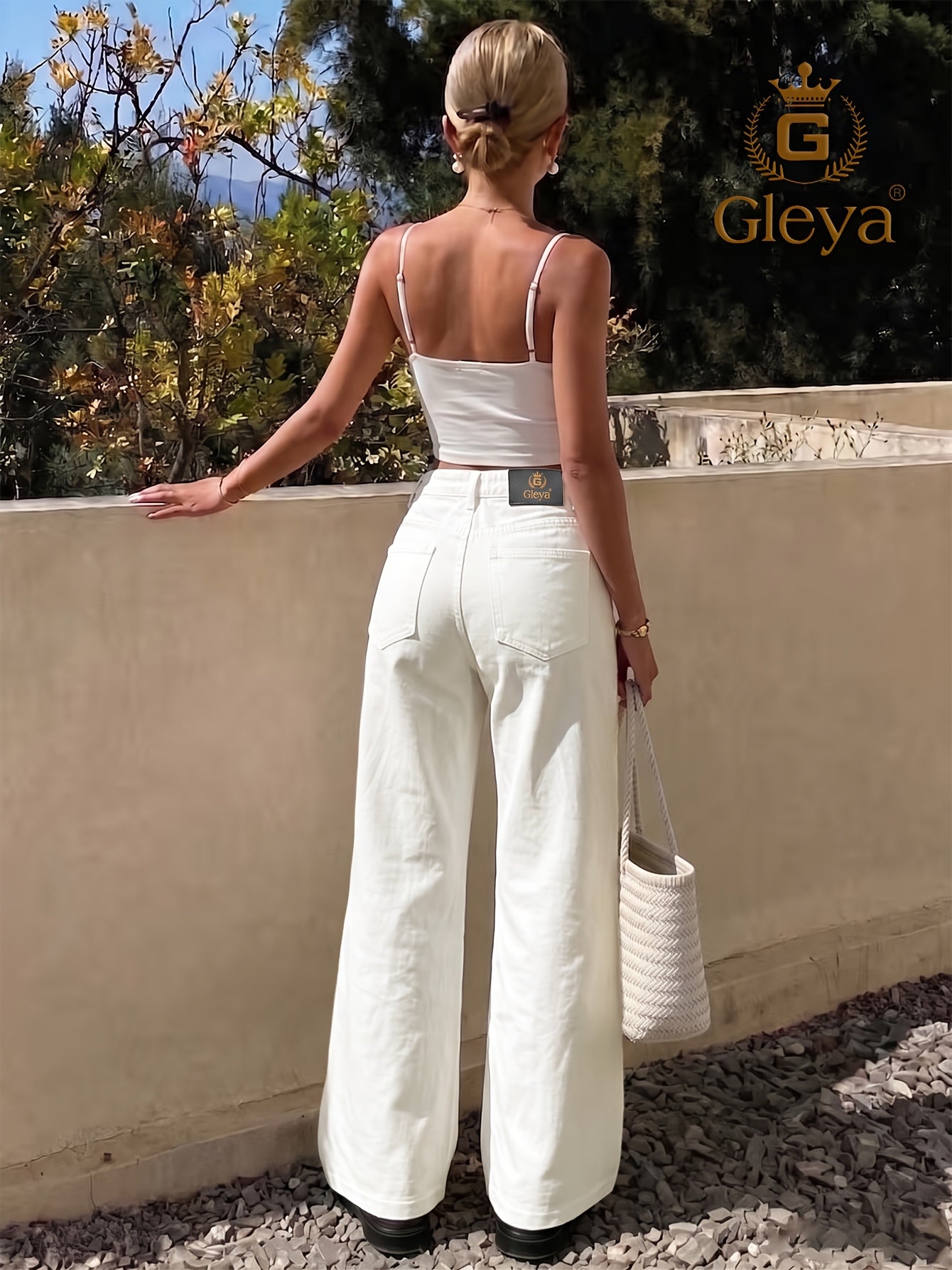Women’s Straight Fit White Denim Jeans with Pockets, Mid Waist