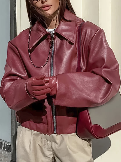 Women's Retro Motorcycle Jacket - Coat with Collar & Classic Black/White/Grey/Brown Tones - All-Season Casual Outerwear (Machine Washable) for Motorcycle Riding & Casual Attire - Non-Stretch Jacket