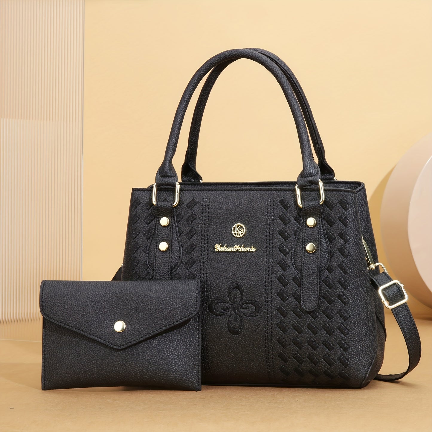 Elegant Women's Embroidered PU Shoulder Bag Set with Bow