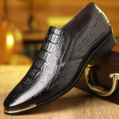 Men's Crocodile-Embossed Slip-On Brogue Business Casual Shoes