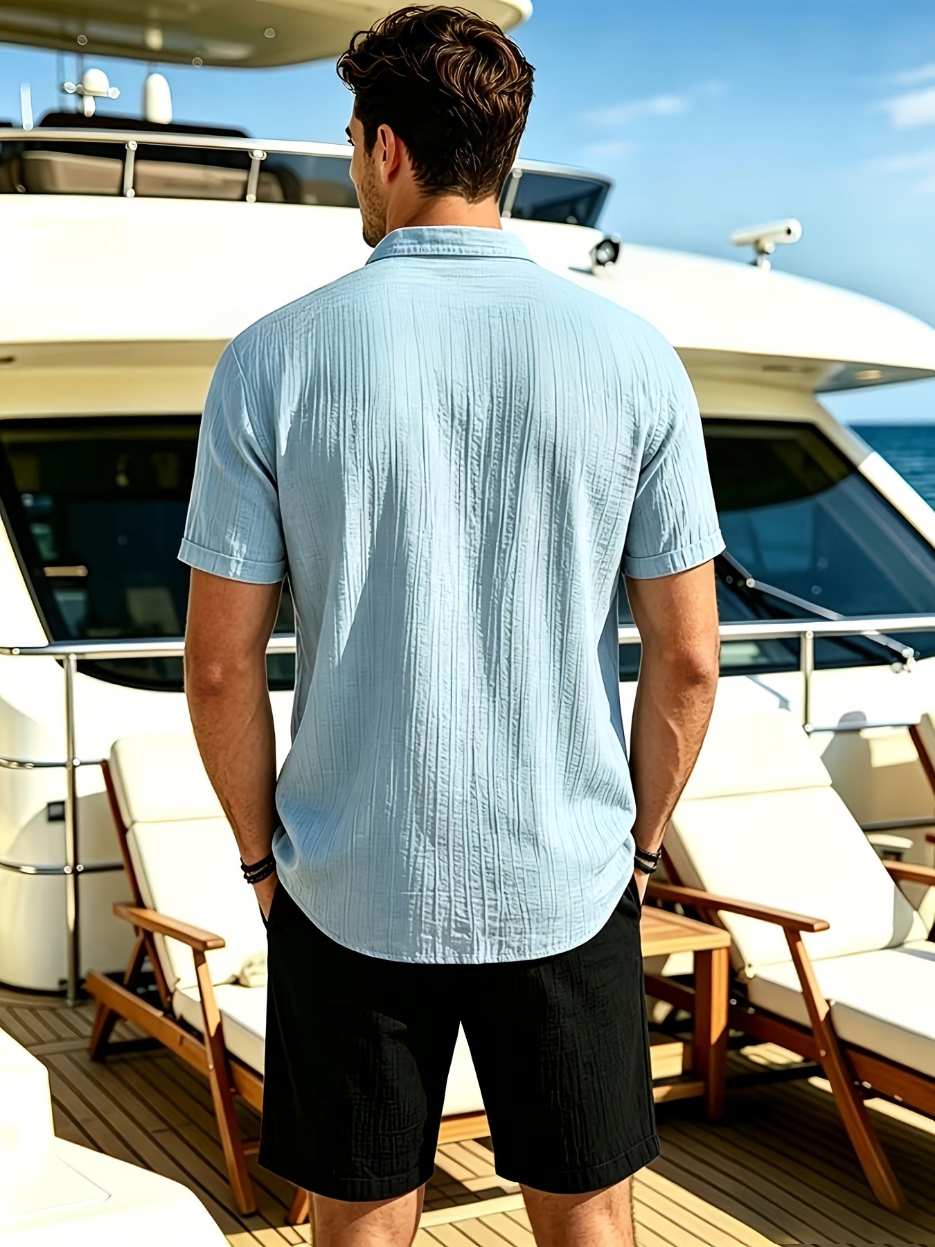 Men's Casual Summer 2-Piece Set: Stand Collar Shirt & Shorts
