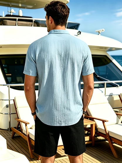 Men's Casual Summer 2-Piece Set: Stand Collar Shirt & Shorts